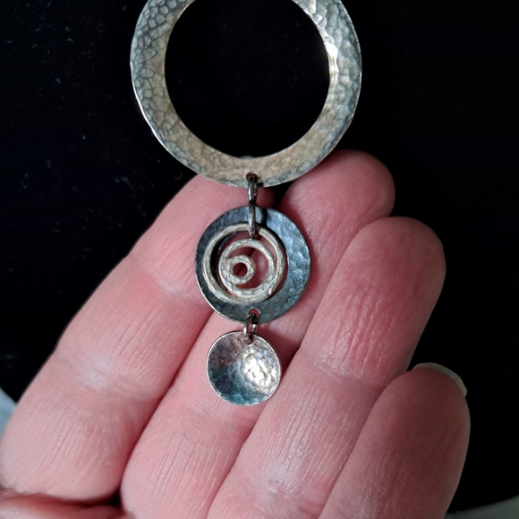 925 Israel Sterling Silver Silpada Circle Hammered Pendant Necklace - Picture 10 of 12